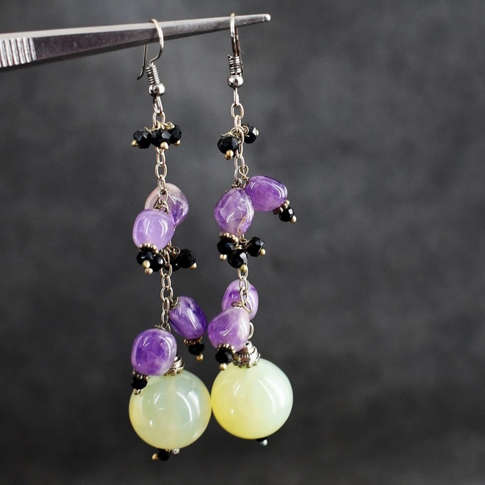 Genuine 136.00 Cts Multistone Tibet Silver Earring Pair